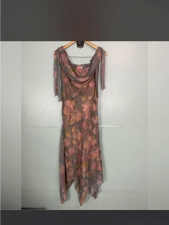 Free People Floral Cowl Neck Midi Dress in Dusty Rose and Gray - Picture 1 of 3